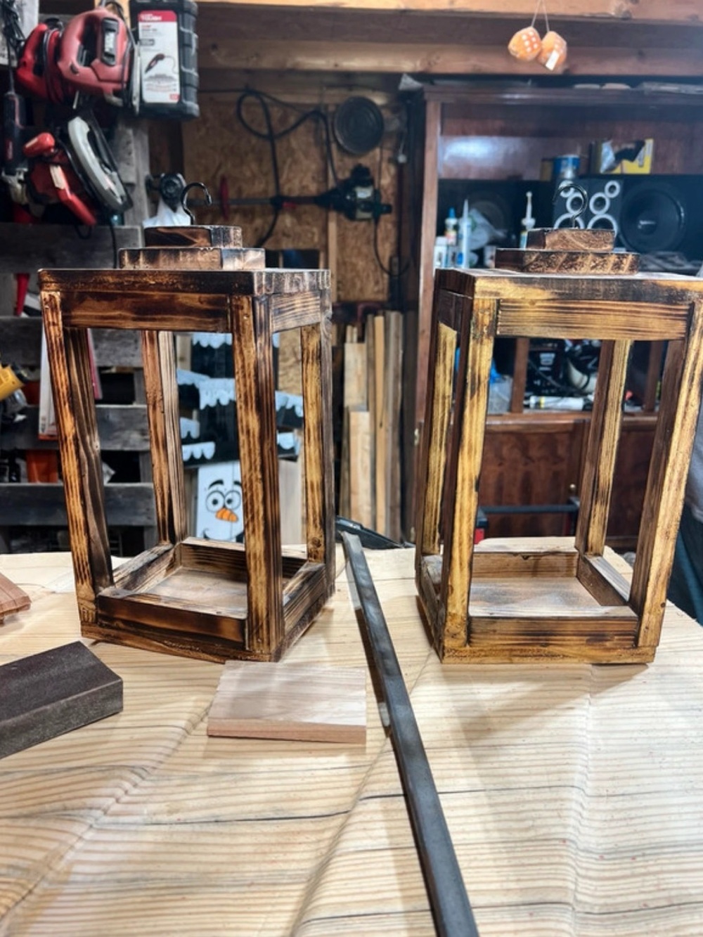 Handcrafted Rustic Wood Lanterns - Set of 2 (Brown)